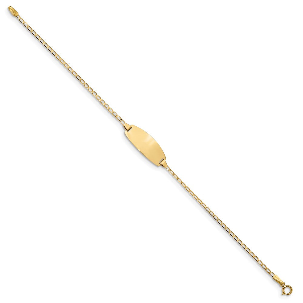 Engravable 14K Yellow Gold Oval Curb ID Bracelet Length 6 inches Width 8.5 mm With Lobster Claw Clasp