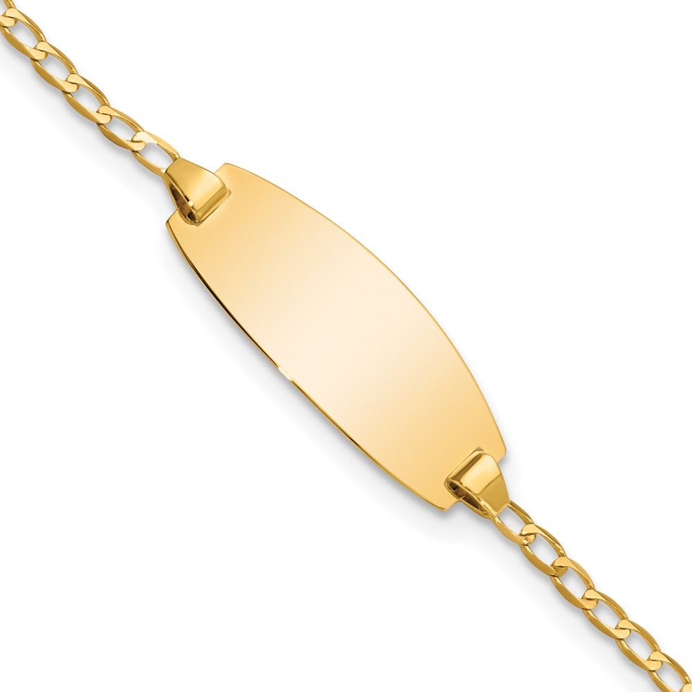 Engravable 14K Yellow Gold Oval Curb ID Bracelet Length 6 inches Width 8.5 mm With Lobster Claw Clasp