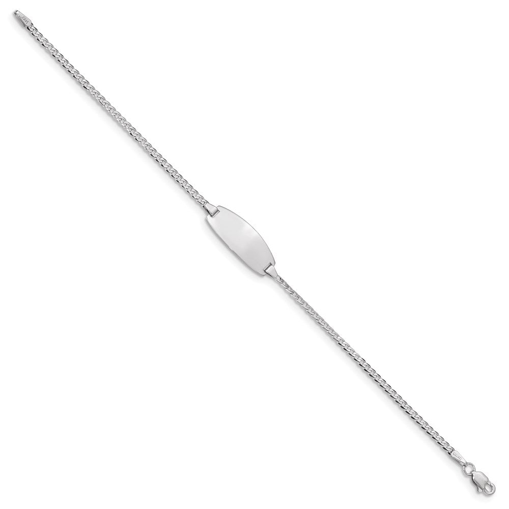 Engravable 14K White Gold Oval Curb ID Bracelet Length 6 inches Width 8.5 mm With Lobster Claw Clasp