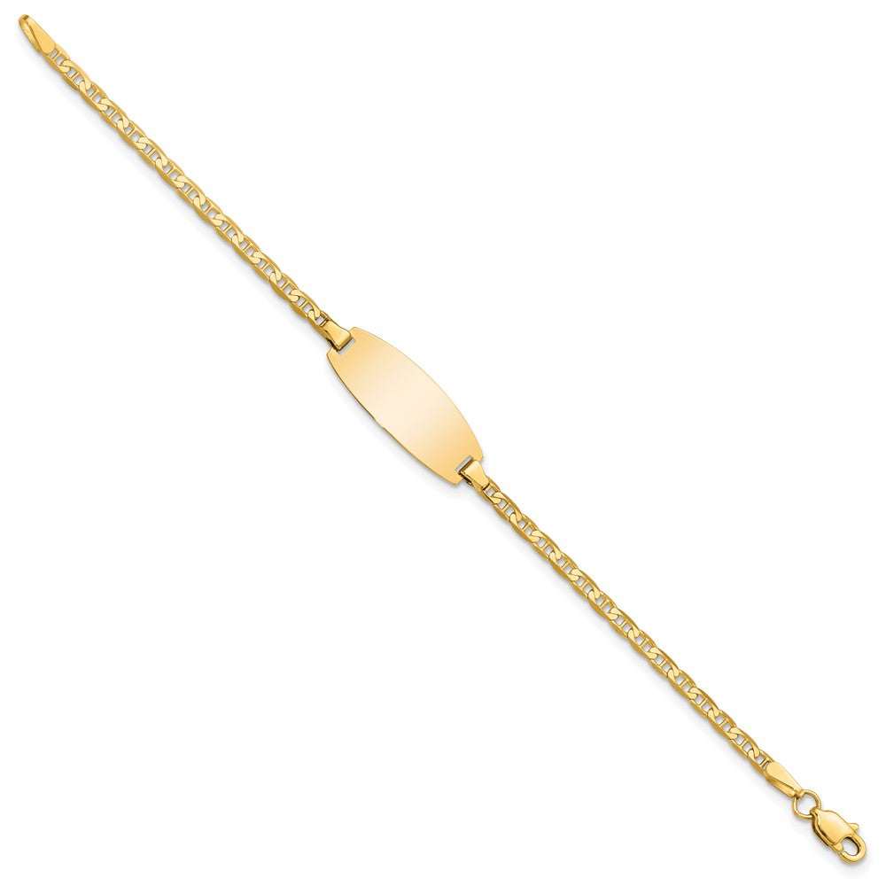 Engravable 14K Yellow Gold Oval Anchor ID Bracelet Length 5.5 inches Width 8 mm With Lobster Claw Clasp