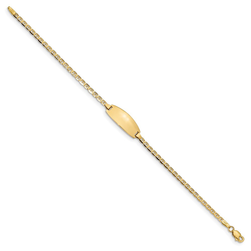Engravable 14K Yellow Gold Oval Anchor ID Bracelet Length 6 inches Width 8 mm With Lobster Claw Clasp
