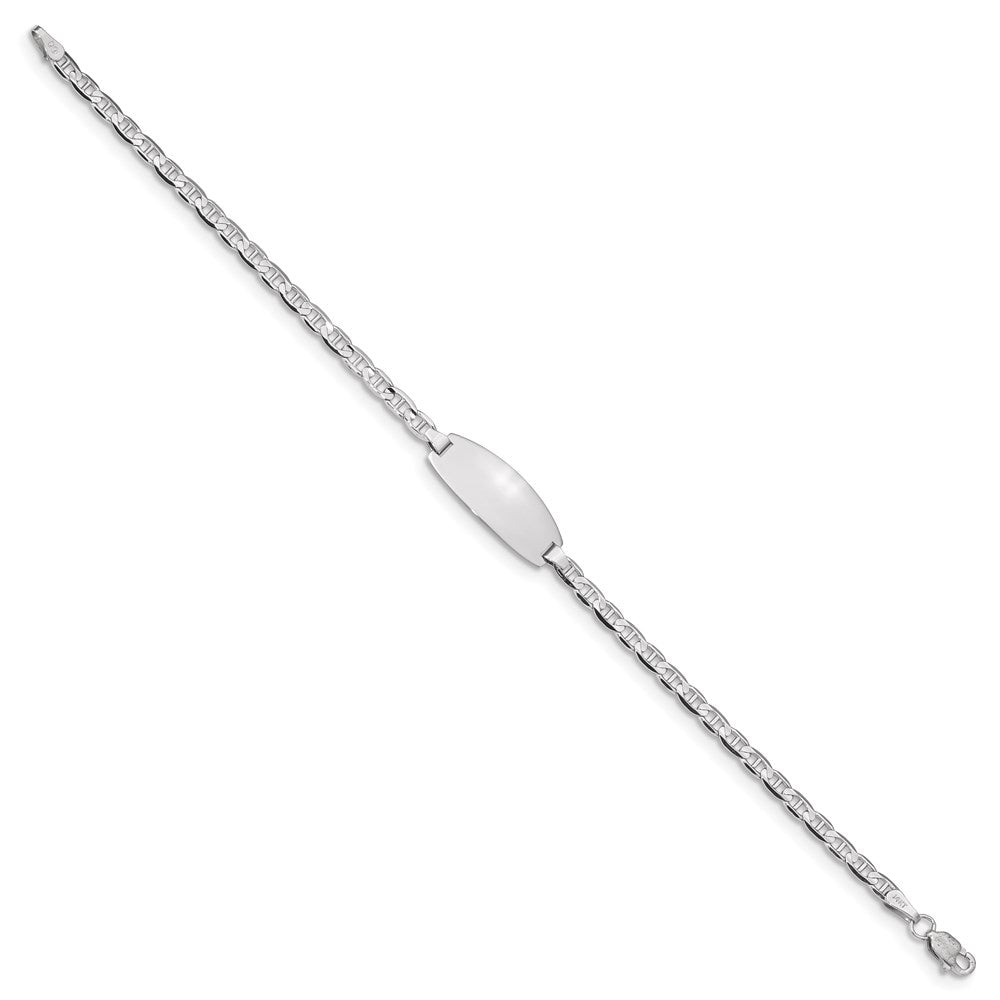 Engravable 14K White Gold Oval Anchor ID Bracelet Length 7 inches Width 8 mm With Lobster Claw Clasp