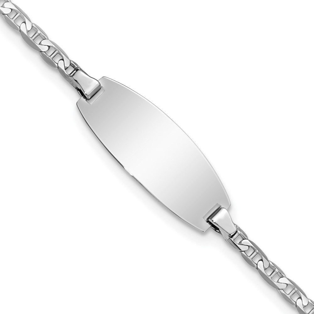 Engravable 14K White Gold Oval Anchor ID Bracelet Length 6 inches Width 8 mm With Lobster Claw Clasp