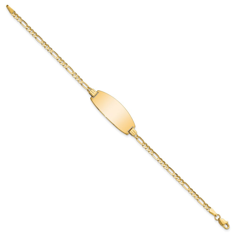 Engravable 14K Yellow Goldy Oval Figaro ID Bracelet Length 7 inches Width 10.5 mm With Lobster Claw Clasp