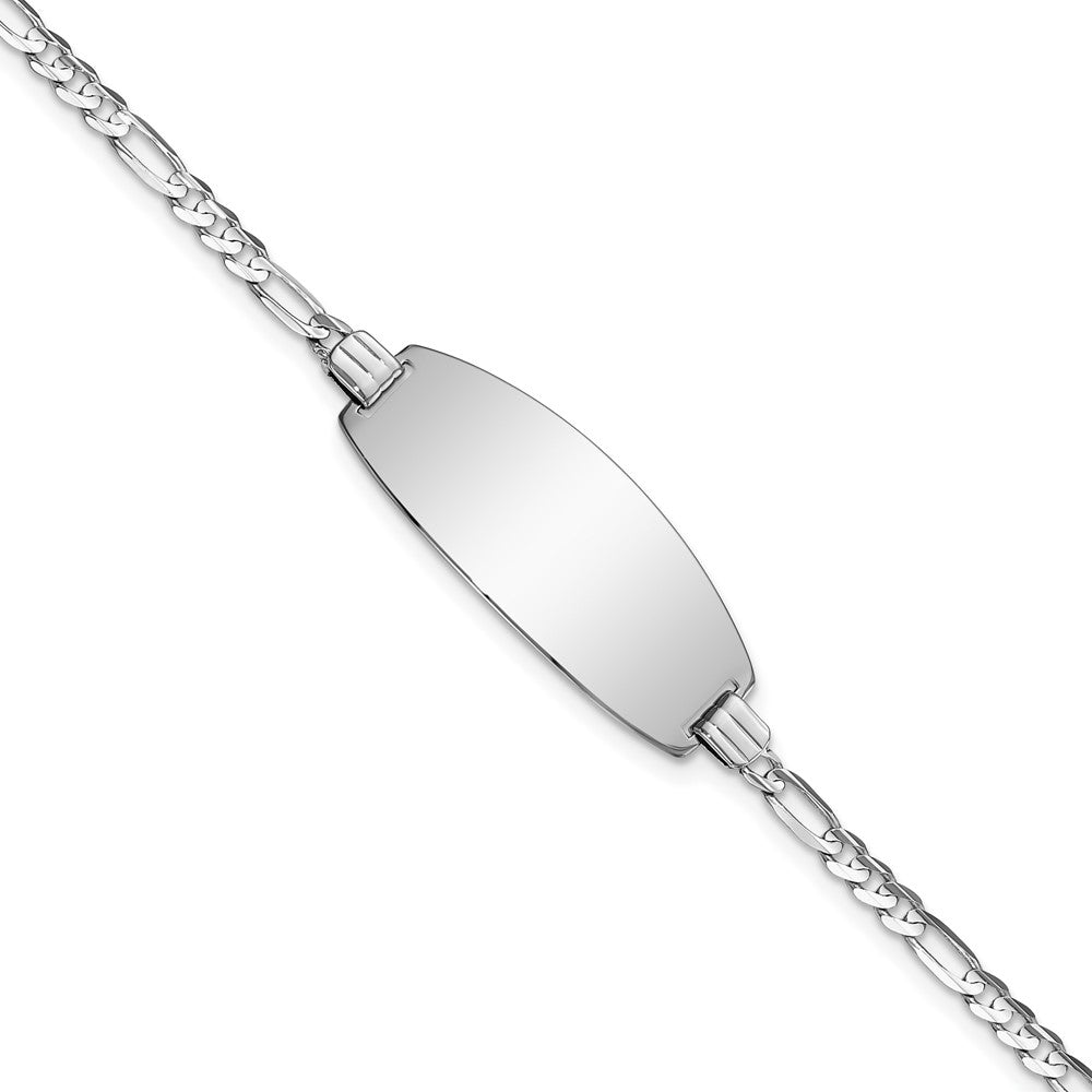 Engravable 14K White Gold Oval Figaro ID Bracelet Length 8 inches Width 10.5 mm With Lobster Claw Clasp