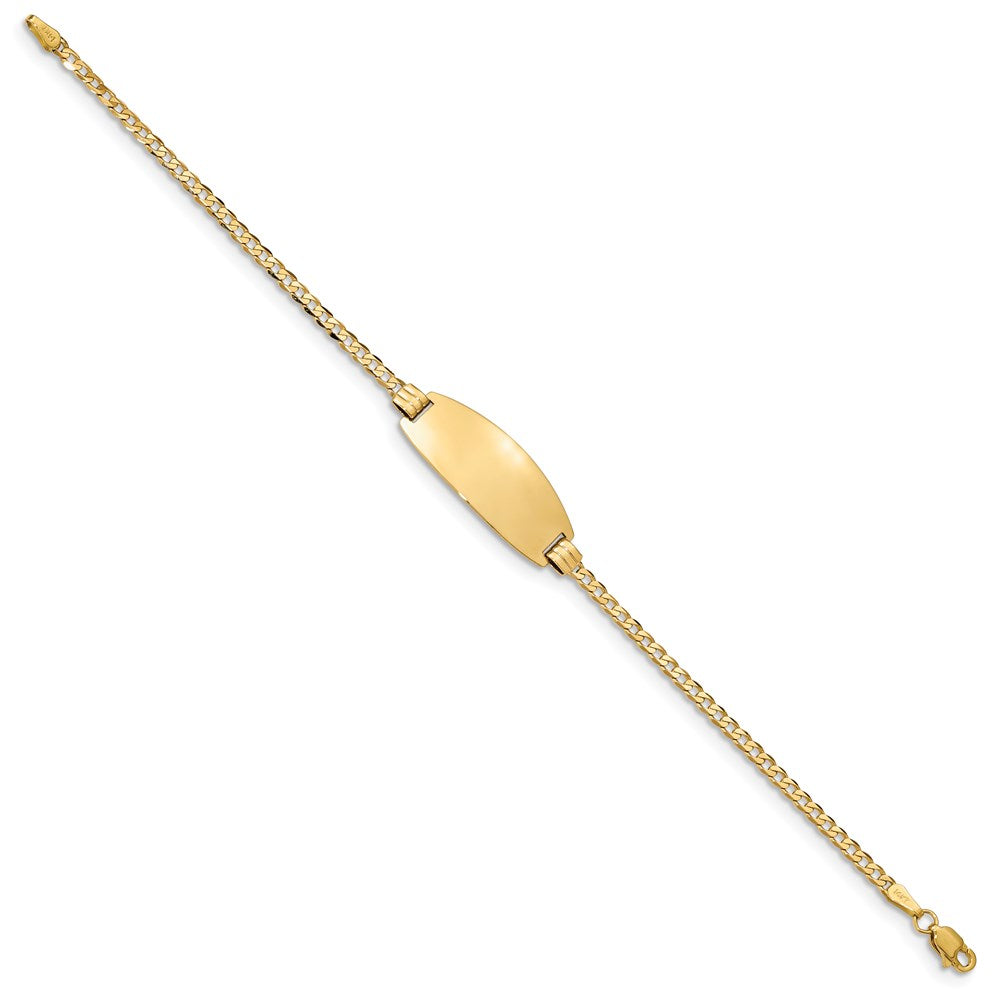 Engravable 14K Yellow Goldy Oval Curb ID Bracelet Length 7 inches Width 10.5 mm With Lobster Claw Clasp