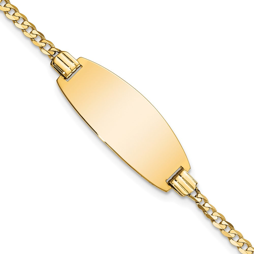 Engravable 14K Yellow Goldy Oval Curb ID Bracelet Length 7 inches Width 10.5 mm With Lobster Claw Clasp