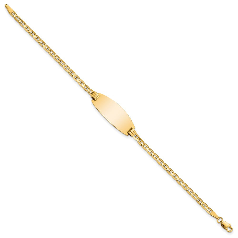 Engravable 14K Yellow Goldy Oval Anchor ID Bracelet Length 7 inches Width 10.5 mm With Lobster Claw Clasp
