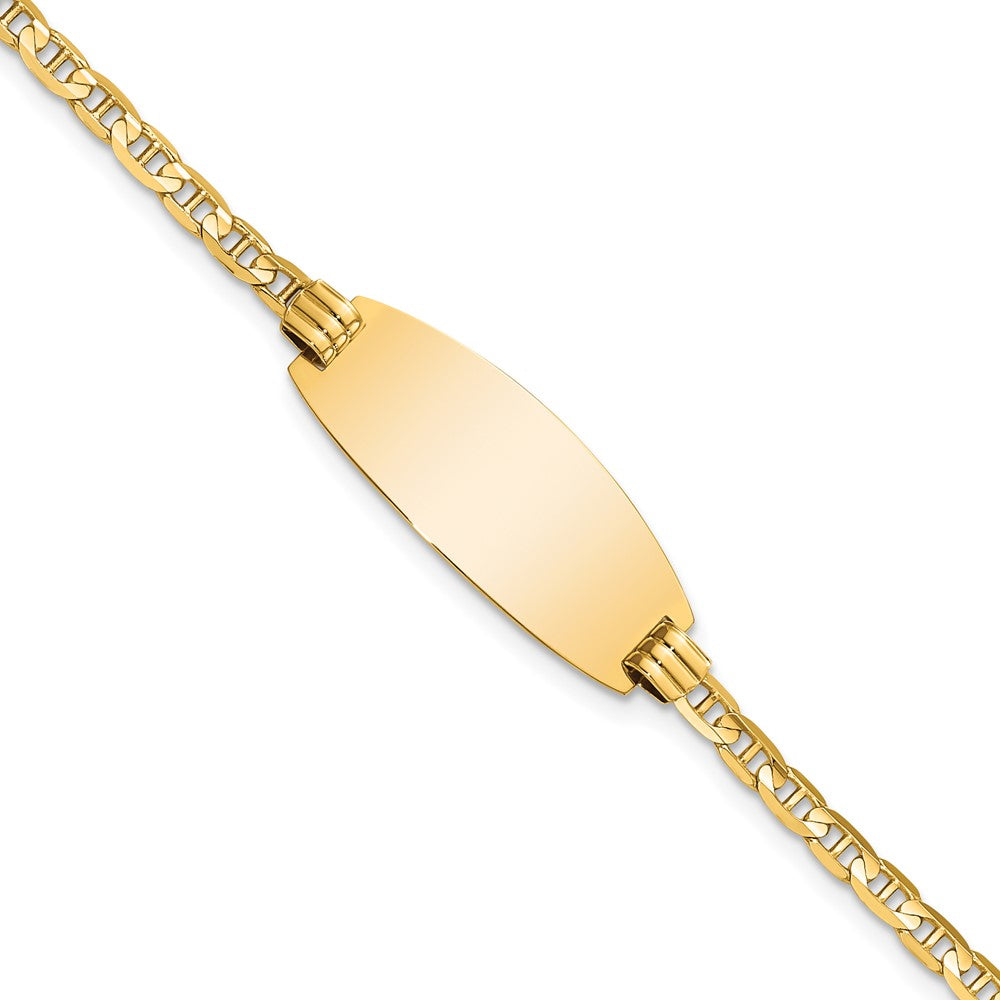 Engravable 14K Yellow Goldy Oval Anchor ID Bracelet Length 7 inches Width 10.5 mm With Lobster Claw Clasp