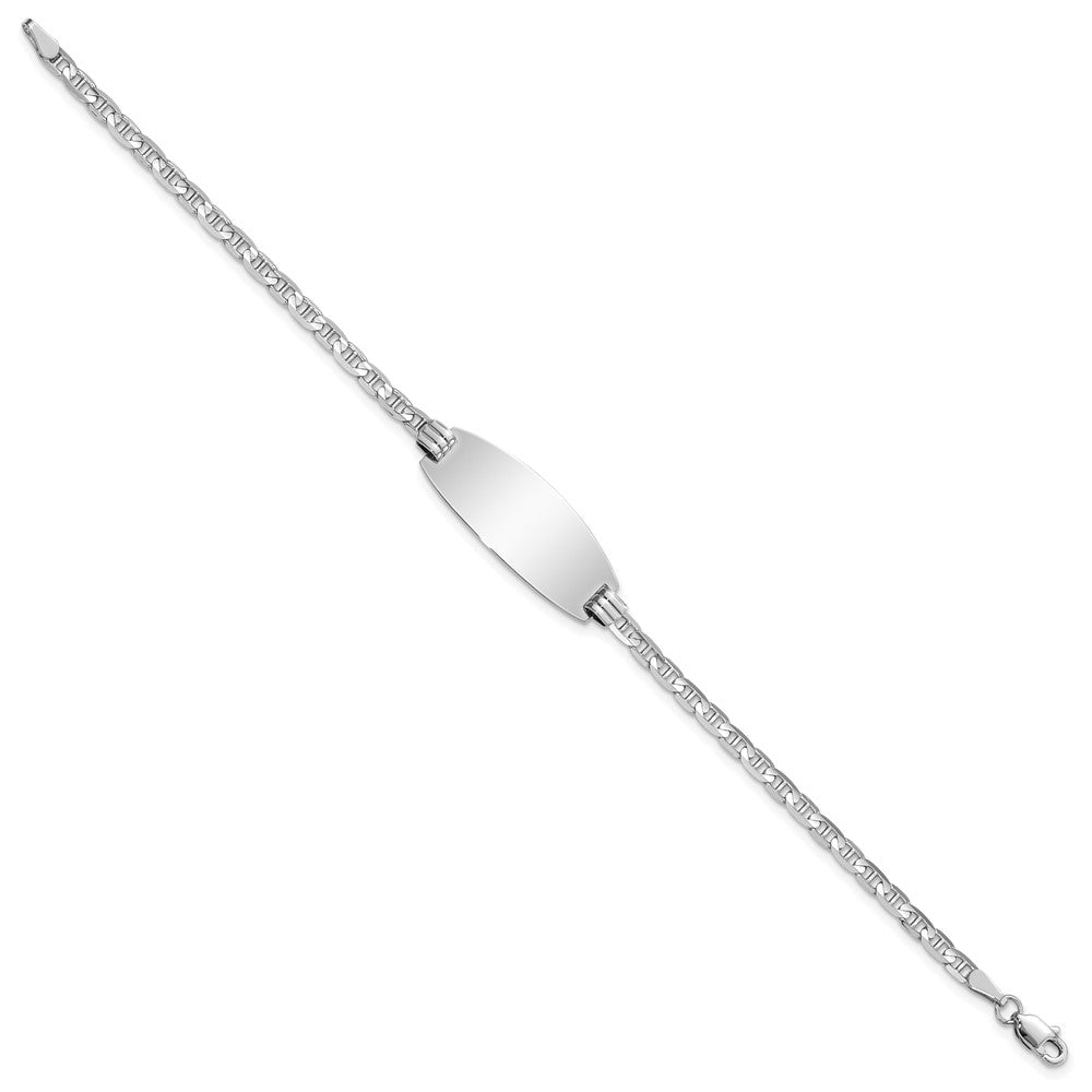 Engravable 14K White Gold Oval Anchor ID Bracelet Length 7 inches Width 10.5 mm With Lobster Claw Clasp