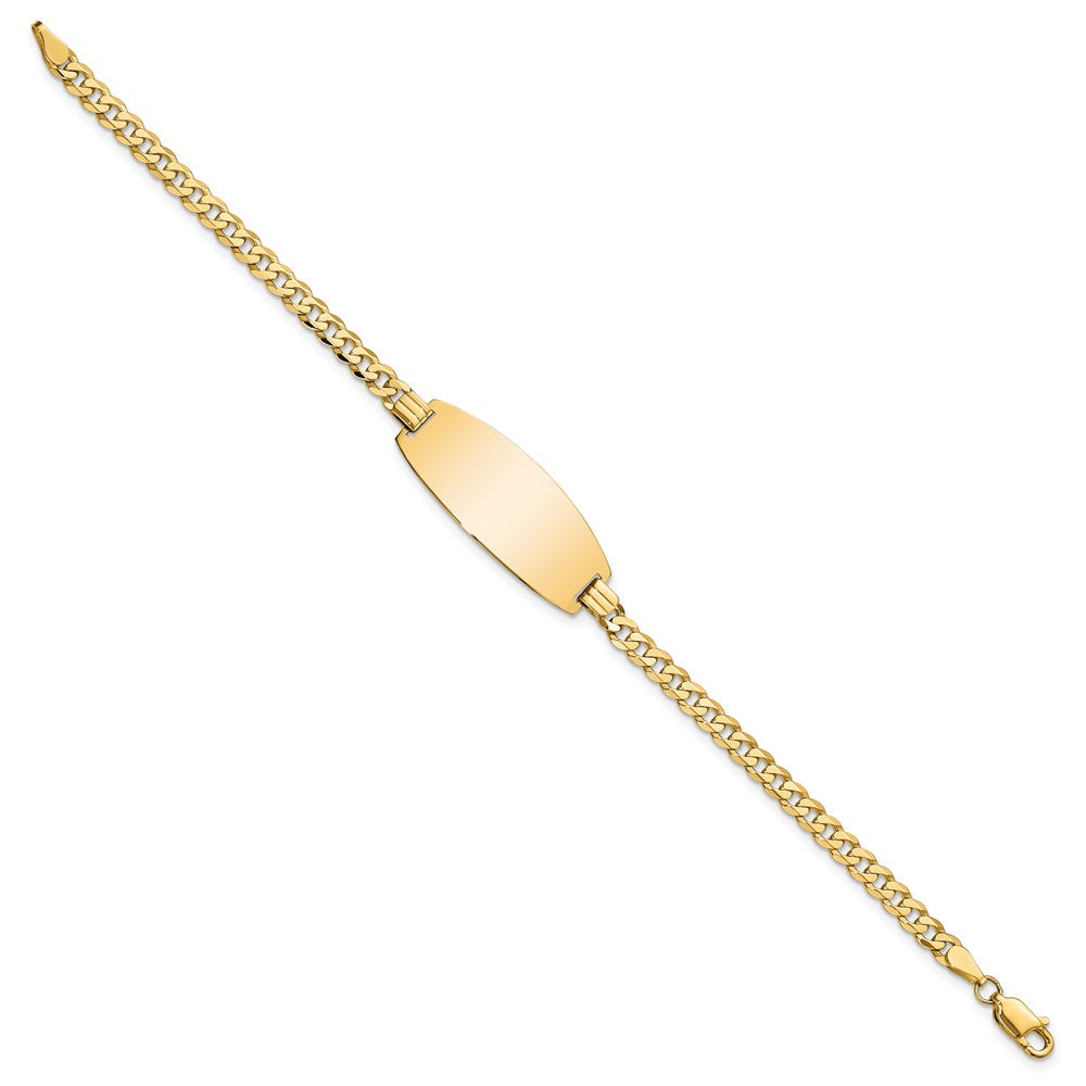 Engravable 14K Yellow Goldy Oval Curb ID Bracelet Length 7 inches Width 11.5 mm With Lobster Claw Clasp