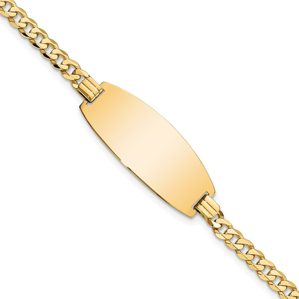 Engravable 14K Yellow Goldy Oval Curb ID Bracelet Length 7 inches Width 11.5 mm With Lobster Claw Clasp