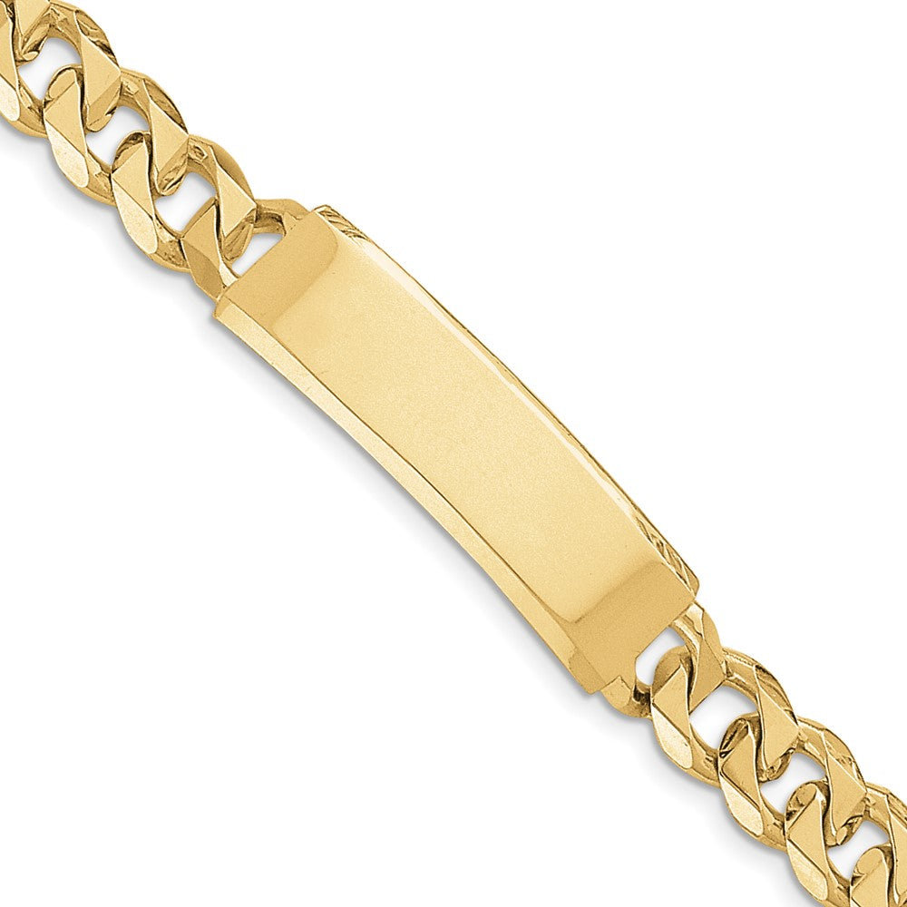 Engravable 14K Yellow Gold Hand polished Curb Link ID Bracelet Length 8 inches Width 14 mm With Box And Tongue Clasp
