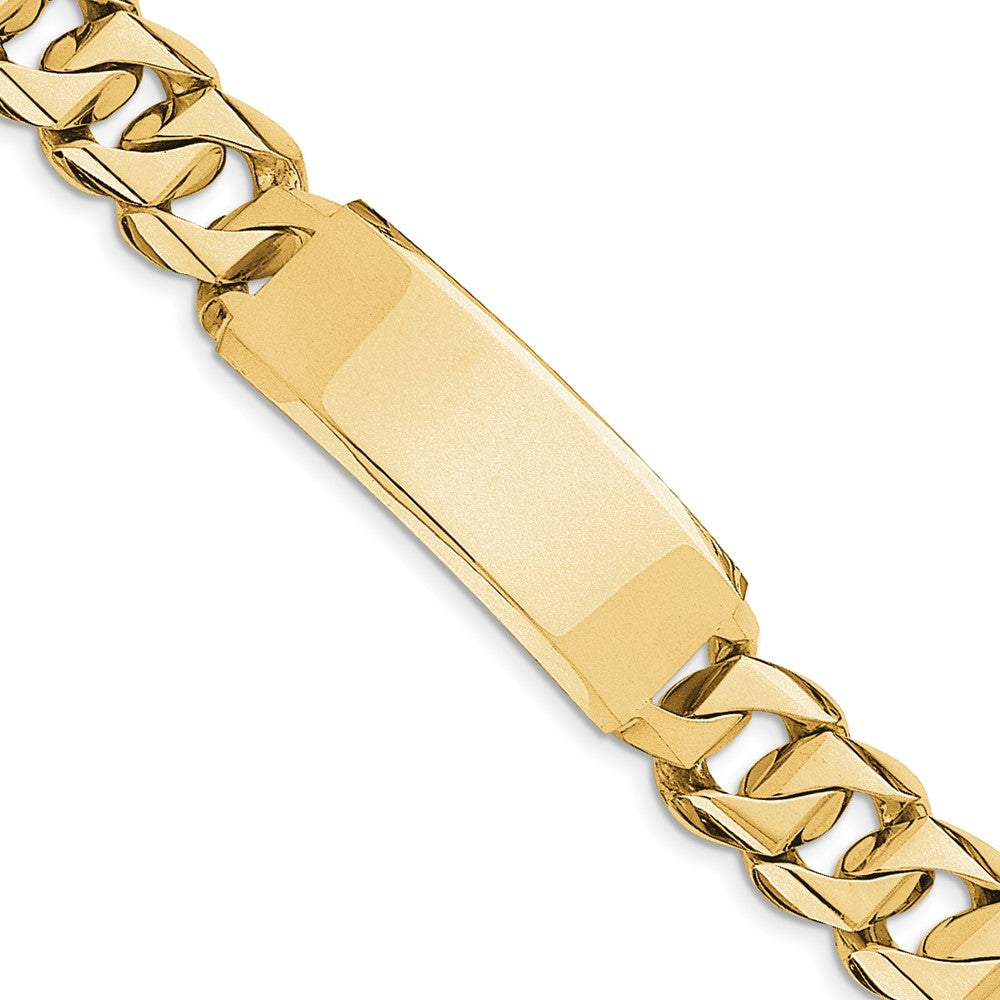 Engravable 14K Yellow Gold Hand polished Heavy Curb Link ID Bracelet Length 8.5 inches Width 18 mm With Box And Tongue Clasp