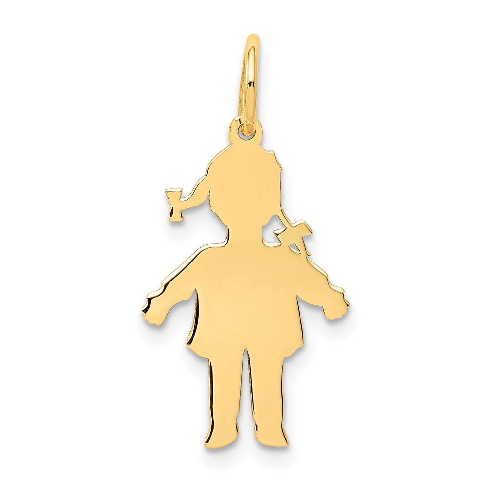 14k Yellow Gold Plain Polished Small GirlEngravable Charm Pendant Jewelry Gifts (Length 0.94" Width 0.47")