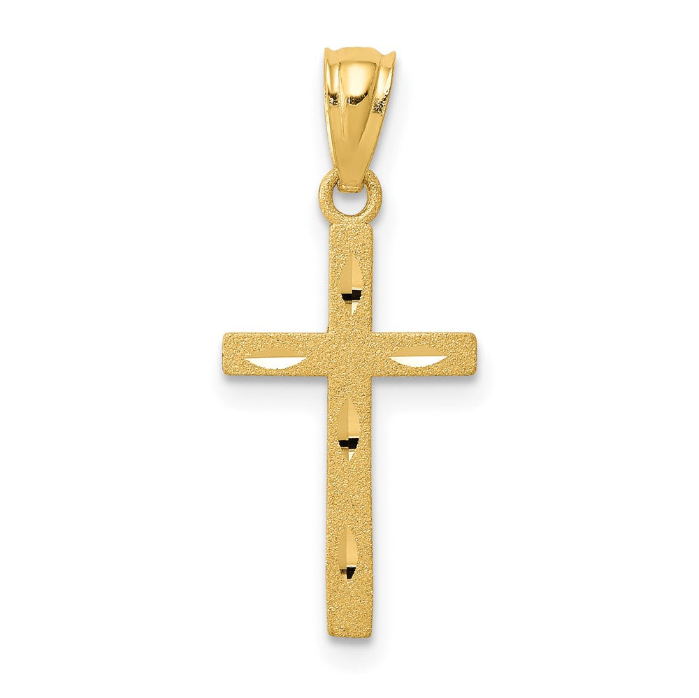 14k Yellow Gold Satin Diamond cut Crucifix CrossEngravable Charm Pendant Jewelry Gifts (Length 0.98" Width 0.43")