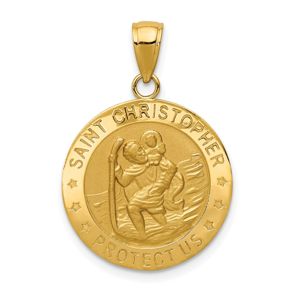 14k Yellow Gold Saint Christopher Medal Engravable Charm Pendant Jewelry Gifts (Length 1.07" Width 0.74")