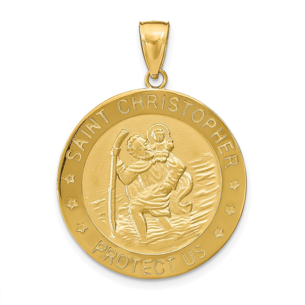 14k Yellow Gold Saint Christopher Medal Engravable Charm Pendant Jewelry Gifts (Length 1.33" Width 0.98")