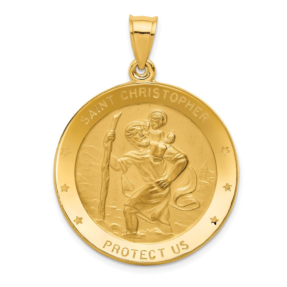 14k Yellow Gold Saint Christopher Medal Engravable Charm Pendant Jewelry Gifts (Length 1.54" Width 1.16")
