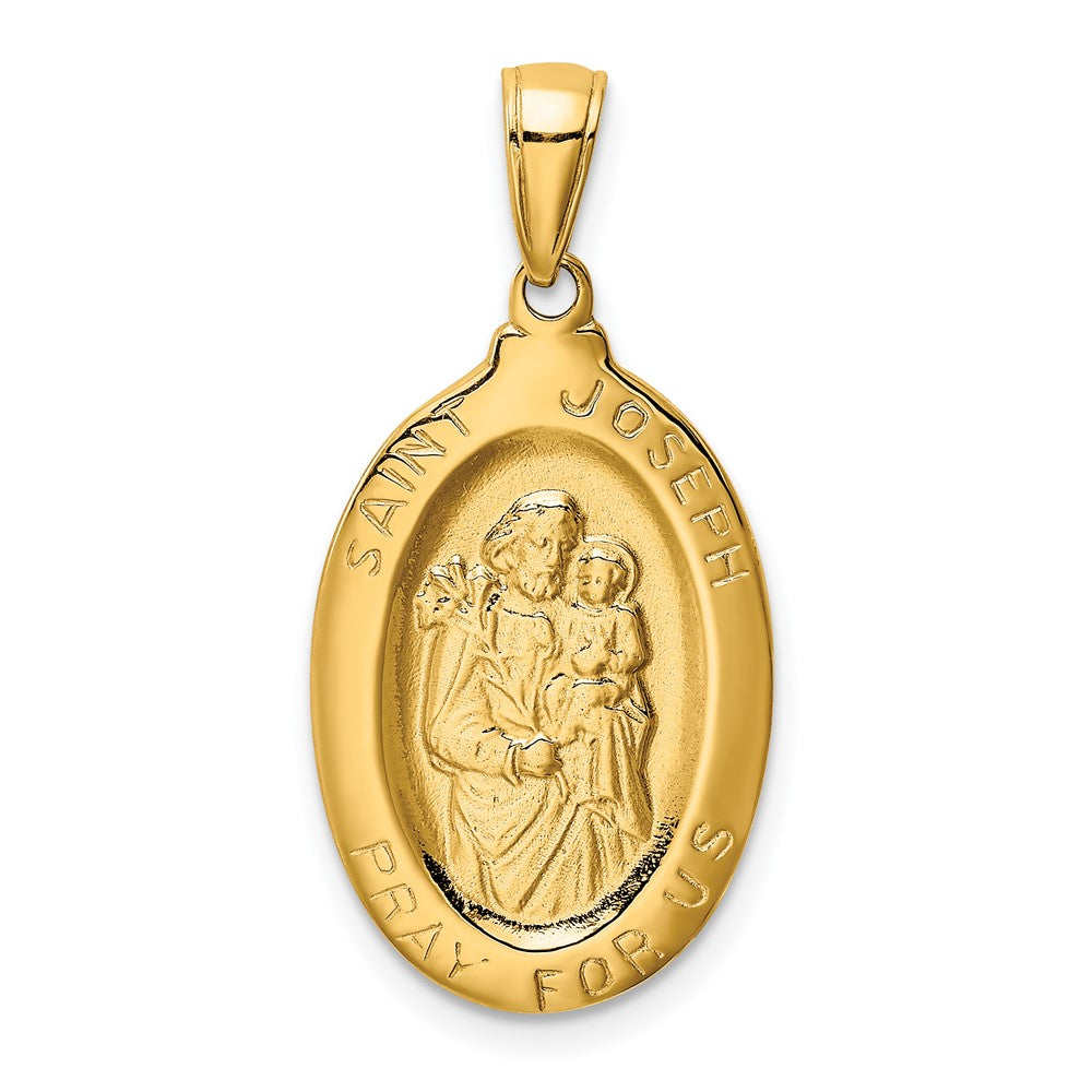 14k Yellow Gold Saint Joseph Medal Engravable Charm Pendant Jewelry Gifts (Length 1.15" Width 0.57")