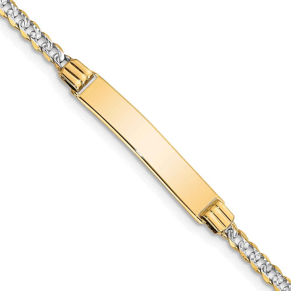 Engravable 14K Yellow Gold Pave Curb ID Bracelet Length 7 inches Width 5.2 mm With Lobster Claw Clasp