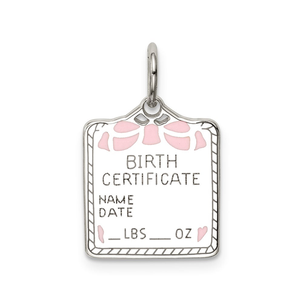 925 Sterling Silver Pink Birth Certificate Polished Engravable Charm Pendant Jewelry Gifts (Length 0.82" Width 0.51")