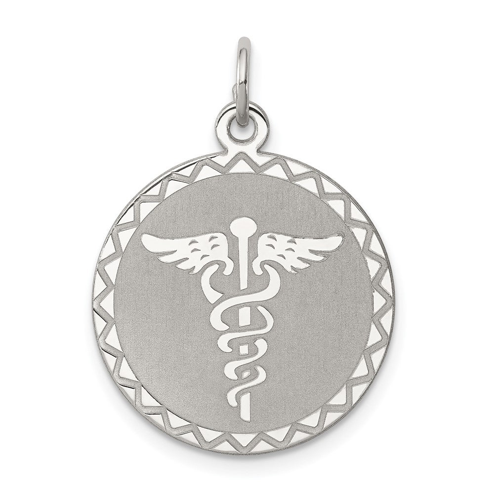 925 Sterling Silver Caduceus Disc Engravable Charm Pendant Jewelry Gifts (Length 0.9" Width 0.74")