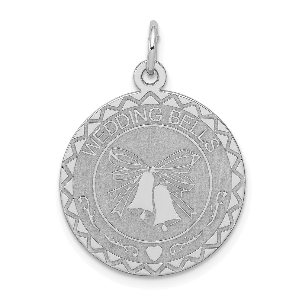 925 Sterling Silver Wedding Bells Disc Engravable Charm Pendant Jewelry Gifts (Length 1.05" Width 0.78")