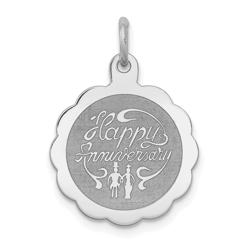 925 Sterling Silver Happy Anniversary Disc Engravable Charm Pendant Jewelry Gifts (Length 0.9" Width 0.62")