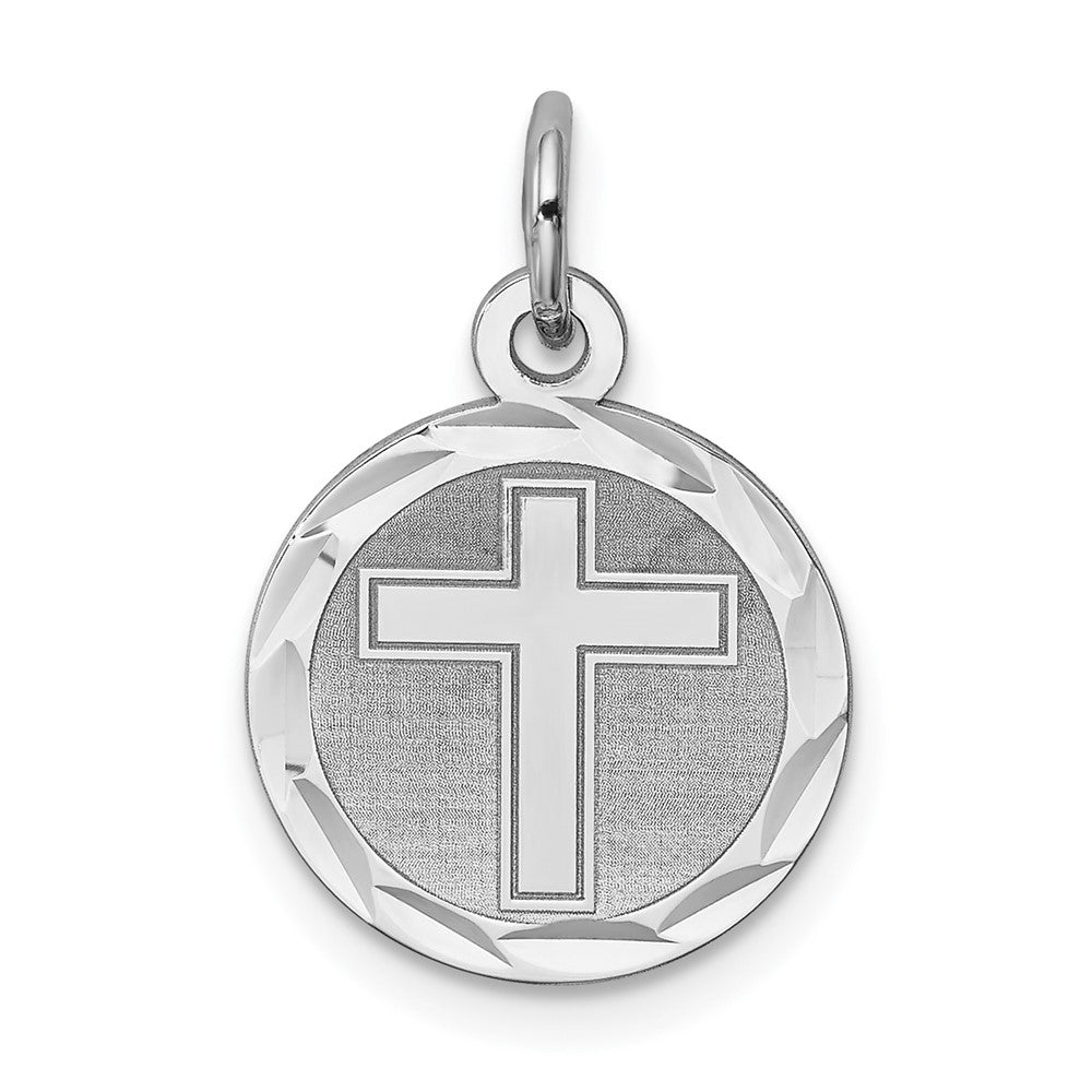 925 Sterling Silver Crucifix Cross Disc Engravable Charm Pendant Jewelry Gifts (Length 0.78" Width 0.47")