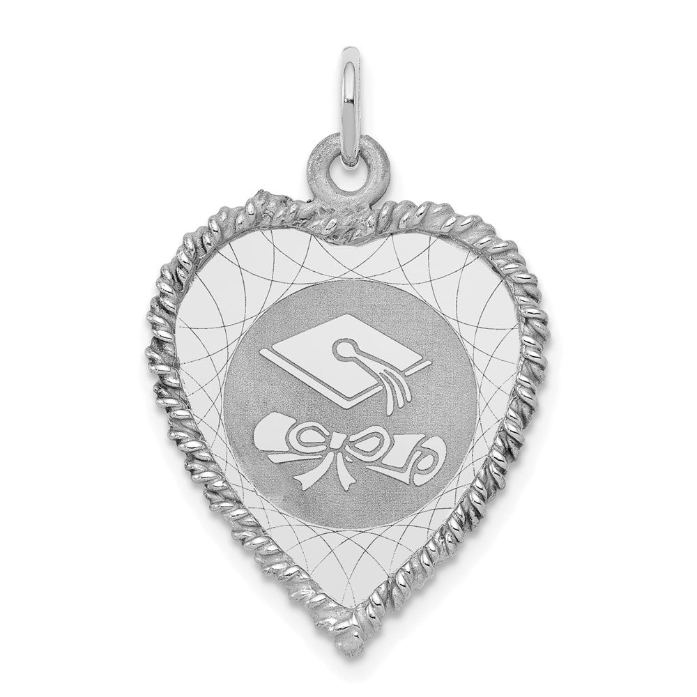 925 Sterling Silver Graduation Cap Diploma Disc Engravable Charm Pendant Jewelry Gifts (Length 1.09" Width 0.74")