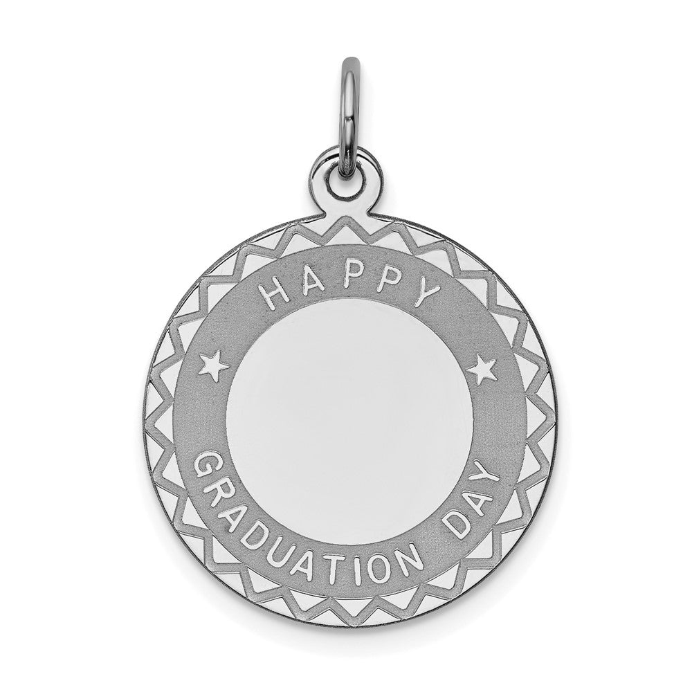 925 Sterling Silver Happy Graduation Disc Engravable Charm Pendant Jewelry Gifts (Length 1.05" Width 0.78")