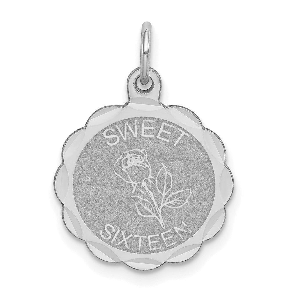 925 Sterling Silver Sweet Sixteen Disc Engravable Charm Pendant Jewelry Gifts (Length 0.9" Width 0.62")