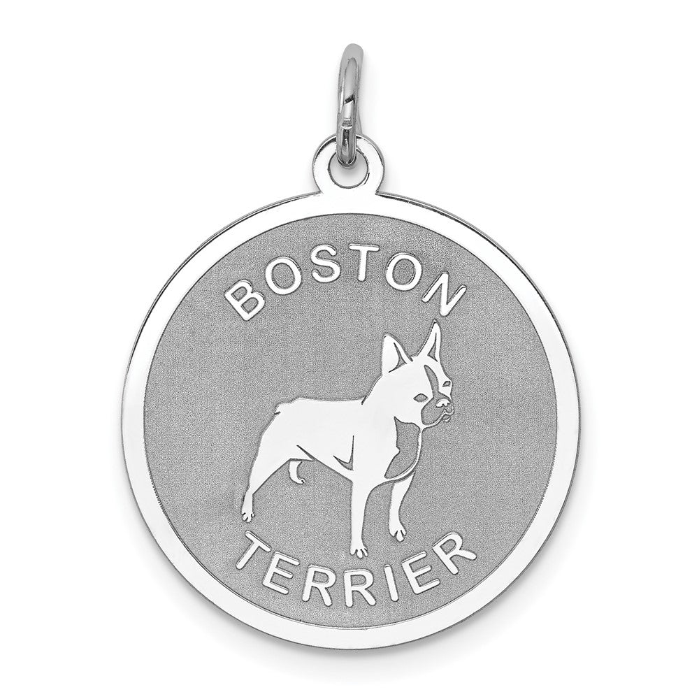 925 Sterling Silver Boston Terrier Disc Engravable Charm Pendant Jewelry Gifts (Length 1.01" Width 0.74")