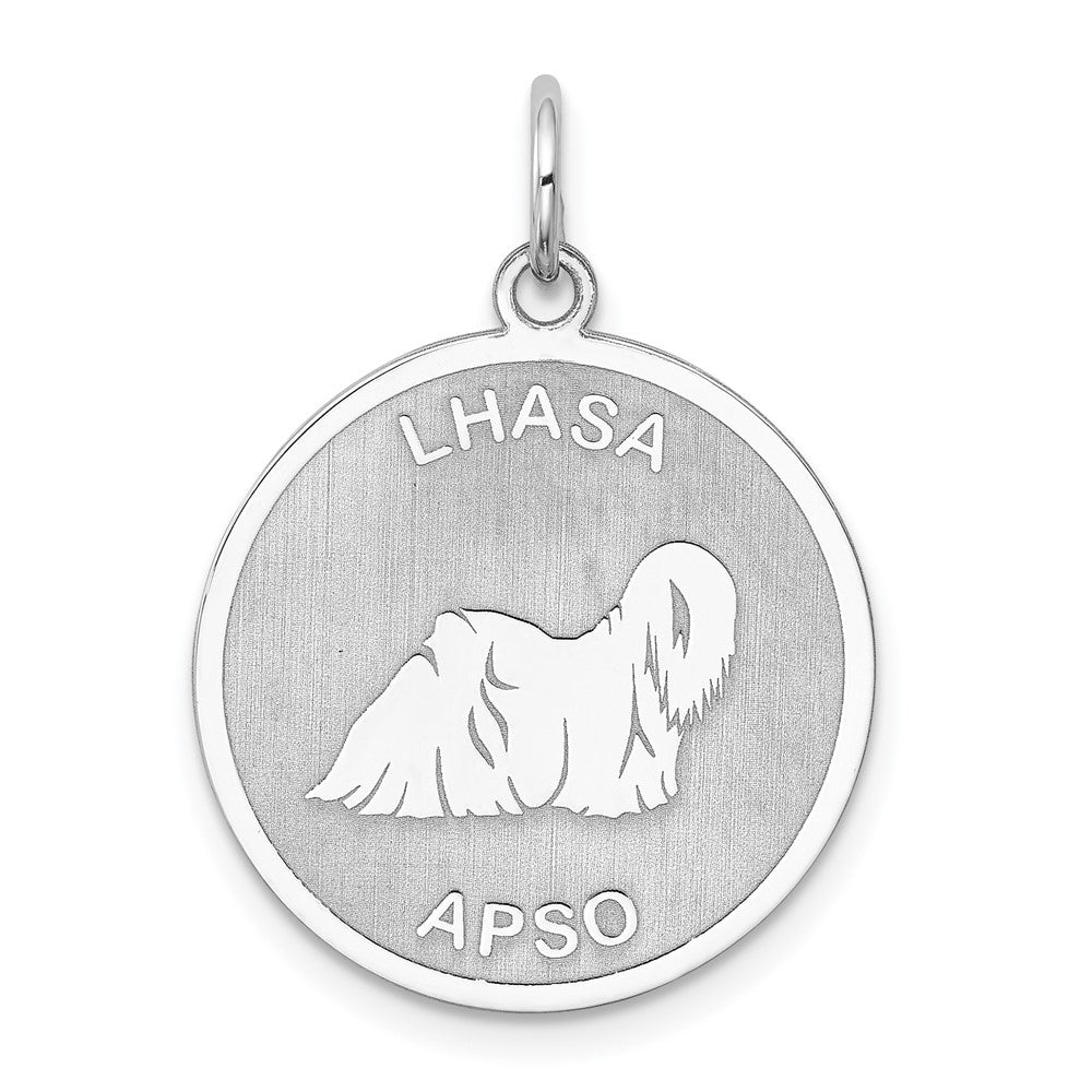 925 Sterling Silver Lhasa Apso Disc Engravable Charm Pendant Jewelry Gifts (Length 1.01" Width 0.74")