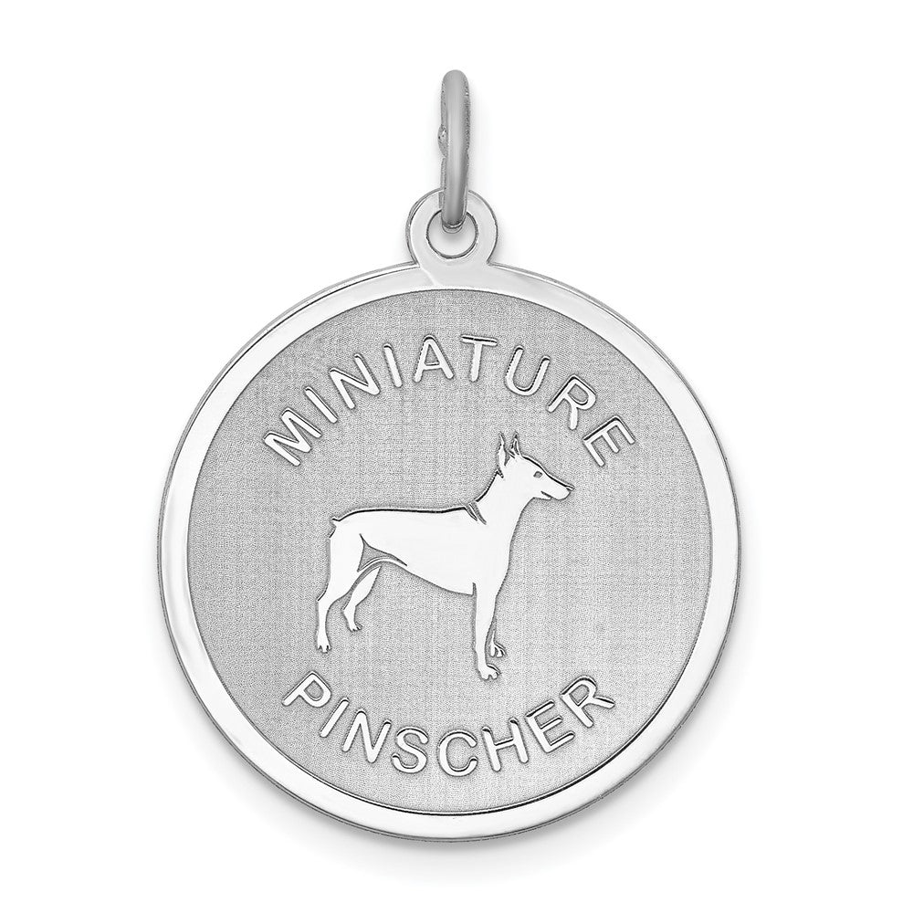 925 Sterling Silver Miniature Pinscher Disc Engravable Charm Pendant Jewelry Gifts (Length 1.01" Width 0.74")