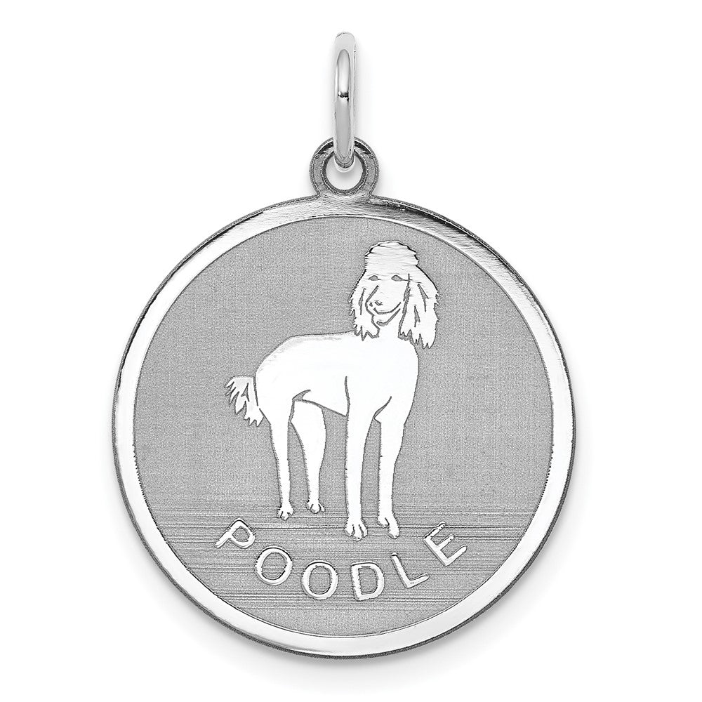 925 Sterling Silver Poodle Disc Engravable Charm Pendant Jewelry Gifts (Length 1.01" Width 0.74")