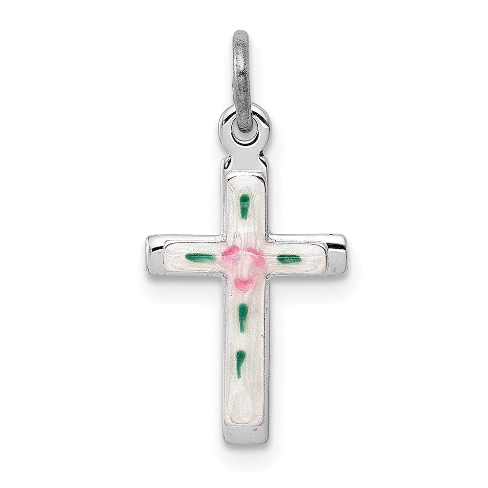 925 Sterling Silver Enameled Crucifix CrossEngravable Charm Pendant Jewelry Gifts (Length 0.66" Width 0.39")