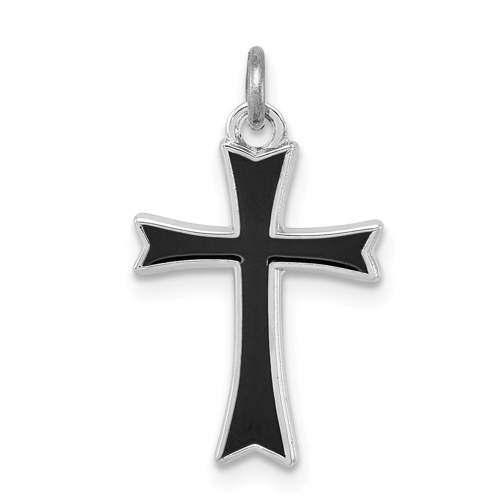 925 Sterling Silver Black Enameled Crucifix CrossEngravable Charm Pendant Jewelry Gifts (Length 0.7" Width 0.47")