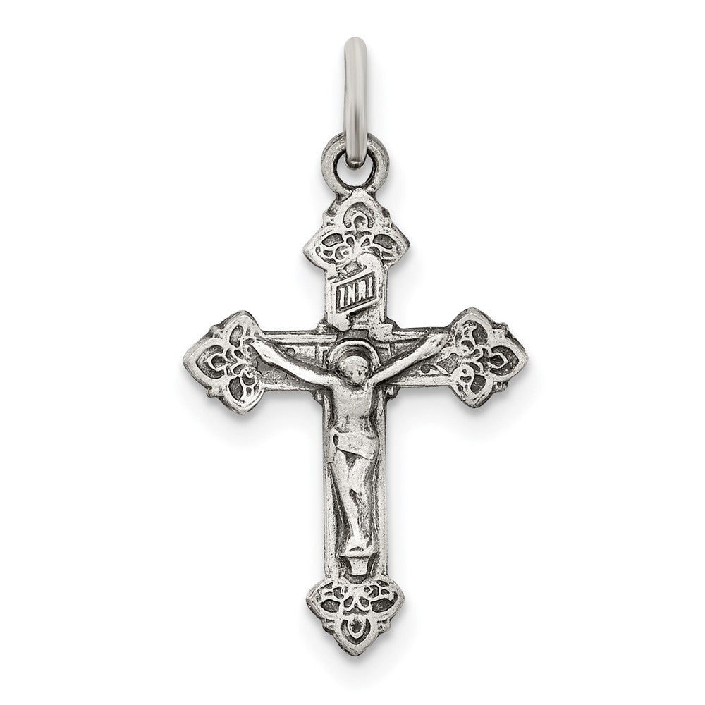 925 Sterling Silver Antiqued INRI CrucifixEngravable Charm Pendant Jewelry Gifts (Length 0.86" Width 0.47")