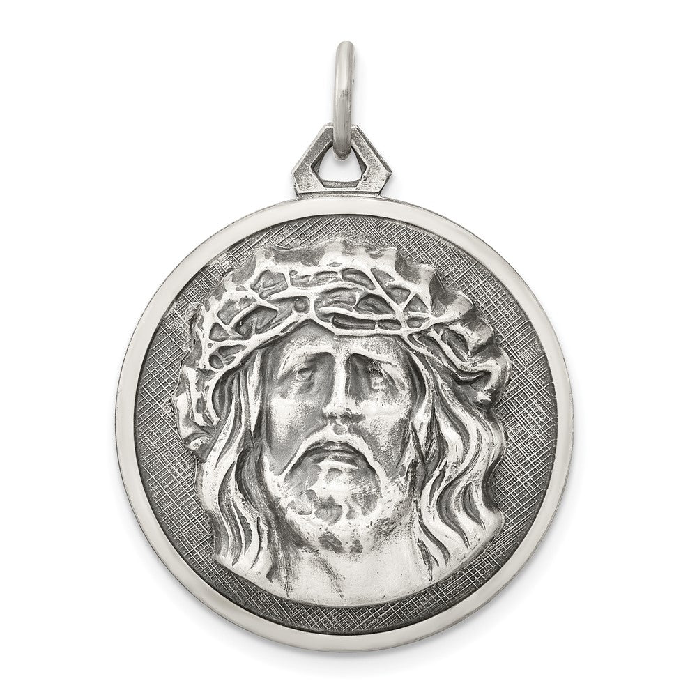 925 Sterling Silver Antiqued Ecce Homo Medal Engravable Charm Pendant Jewelry Gifts (Length 1.25" Width 0.94")