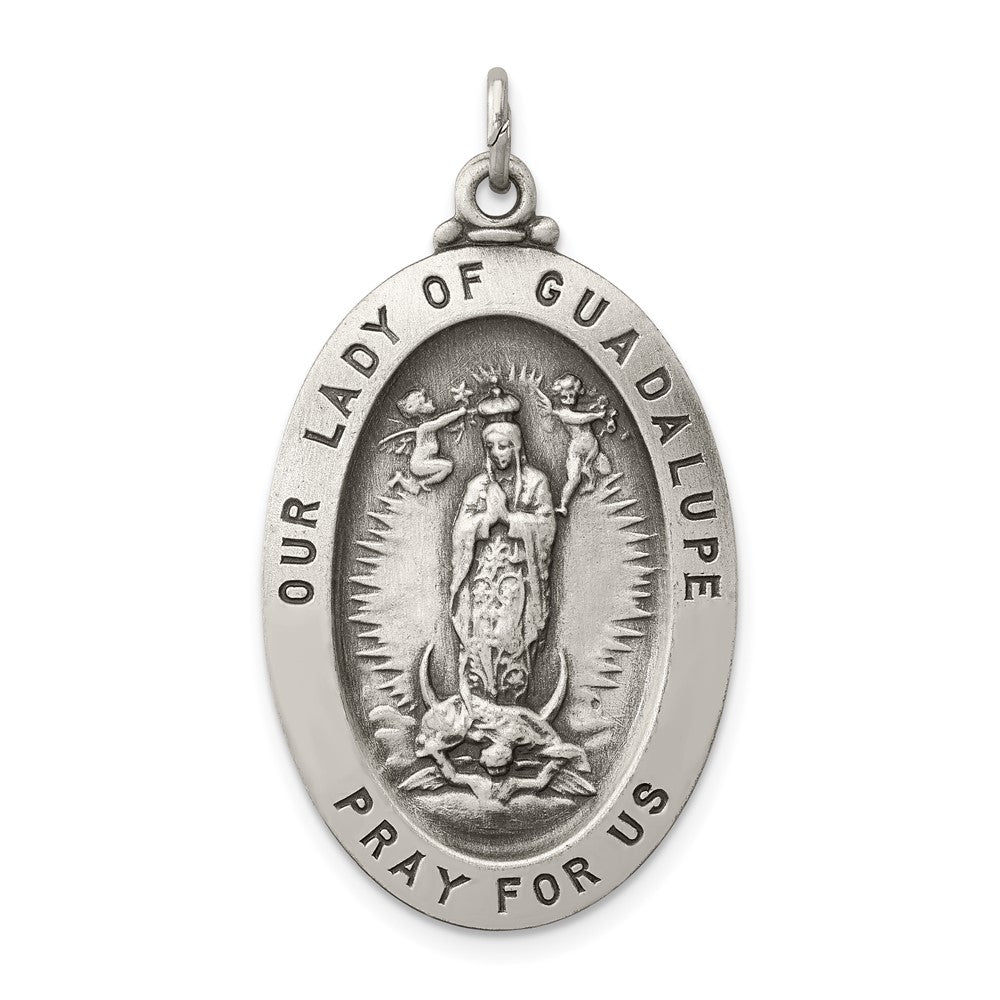 925 Sterling Silver Our Lady of Guadalupe Medal Engravable Charm Pendant Jewelry Gifts (Length 1.44" Width 0.78")