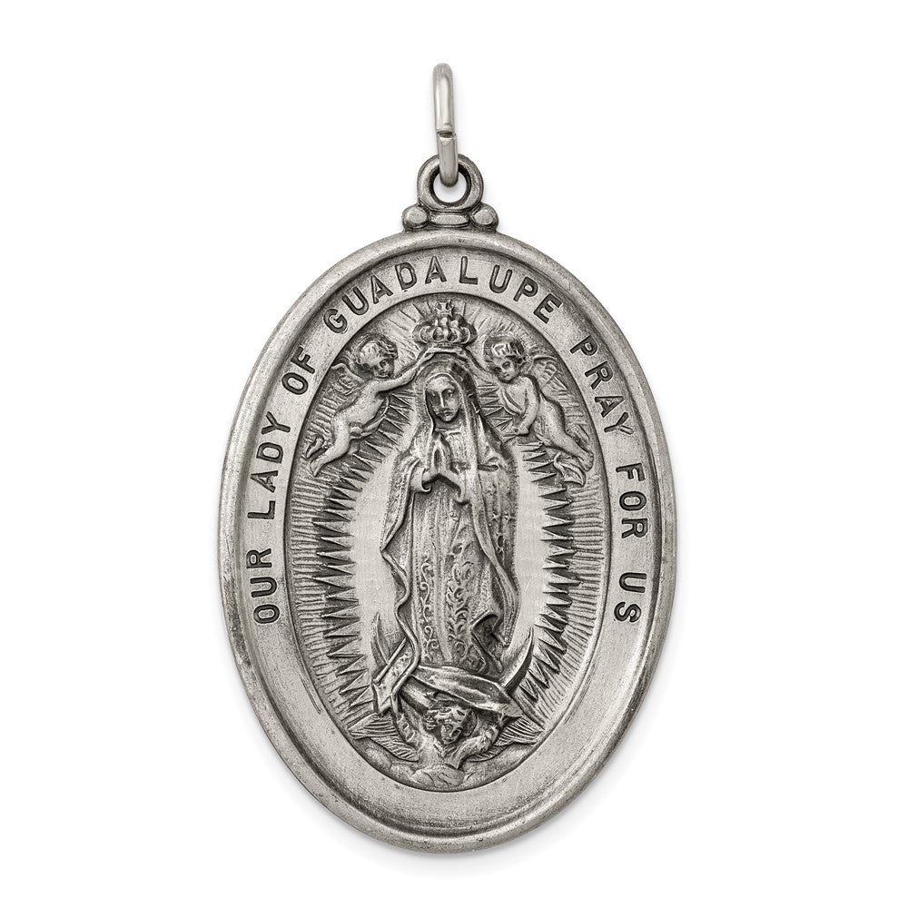 925 Sterling Silver Our Lady of Guadalupe Medal Engravable Charm Pendant Jewelry Gifts (Length 0.94" Width 0.51")