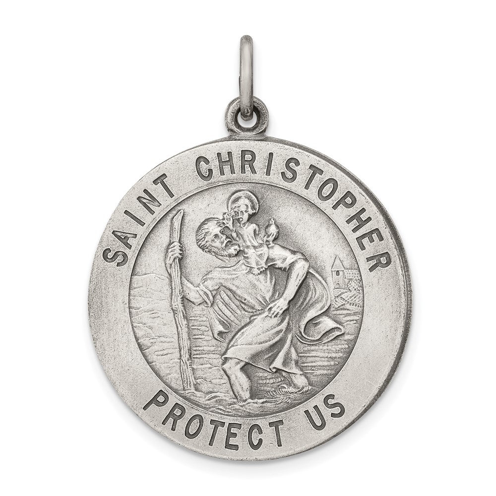 925 Sterling Silver St. Christopher Medal Engravable Charm Pendant Jewelry Gifts (Length 1.21" Width 0.98")