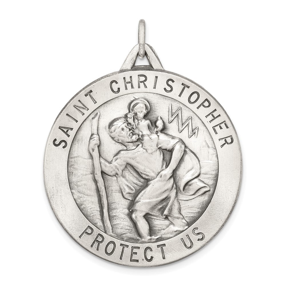 925 Sterling Silver St. Christopher Medal Engravable Charm Pendant Jewelry Gifts (Length 1.56" Width 1.29")