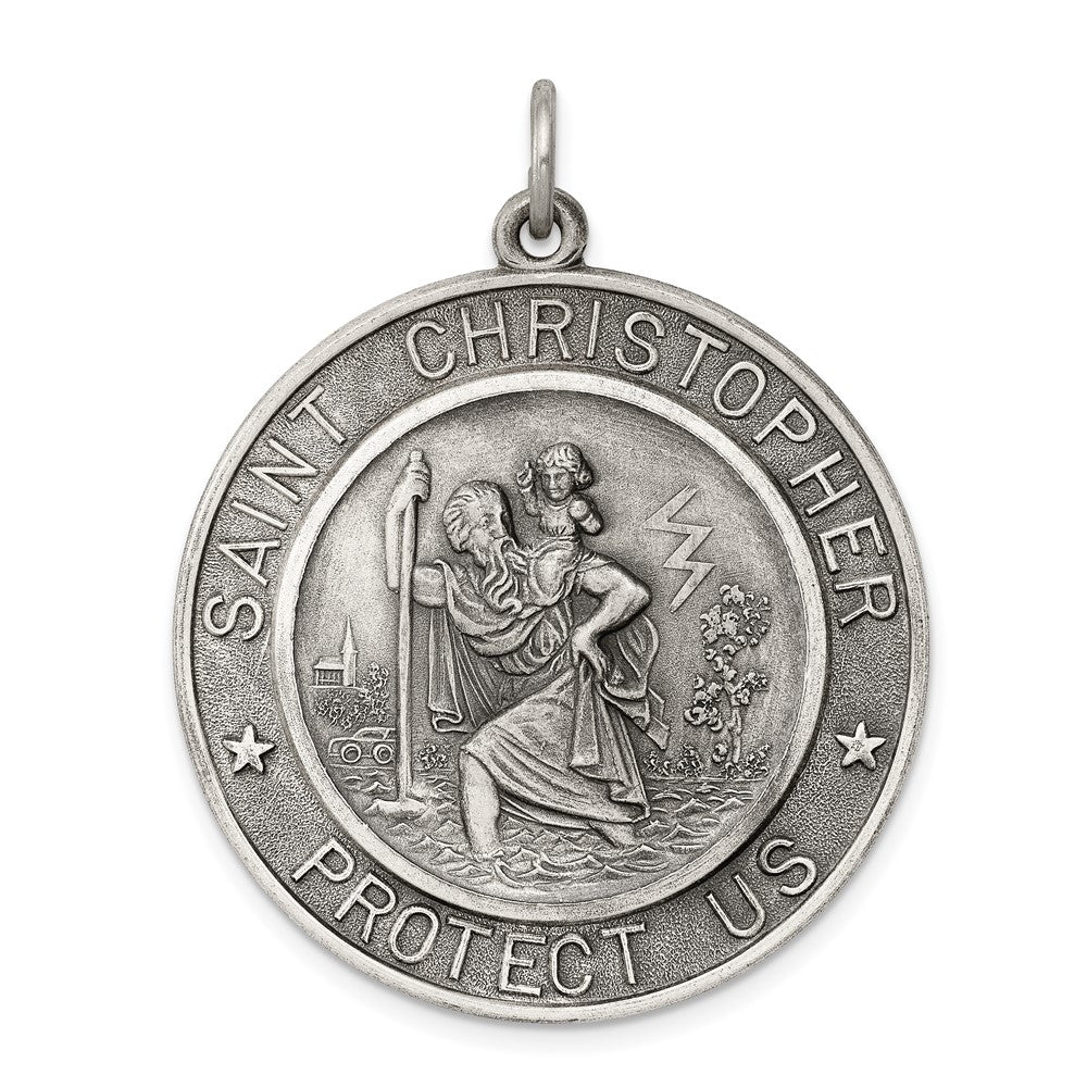 925 Sterling Silver St. Christopher Medal Engravable Charm Pendant Jewelry Gifts (Length 1.6" Width 1.21")