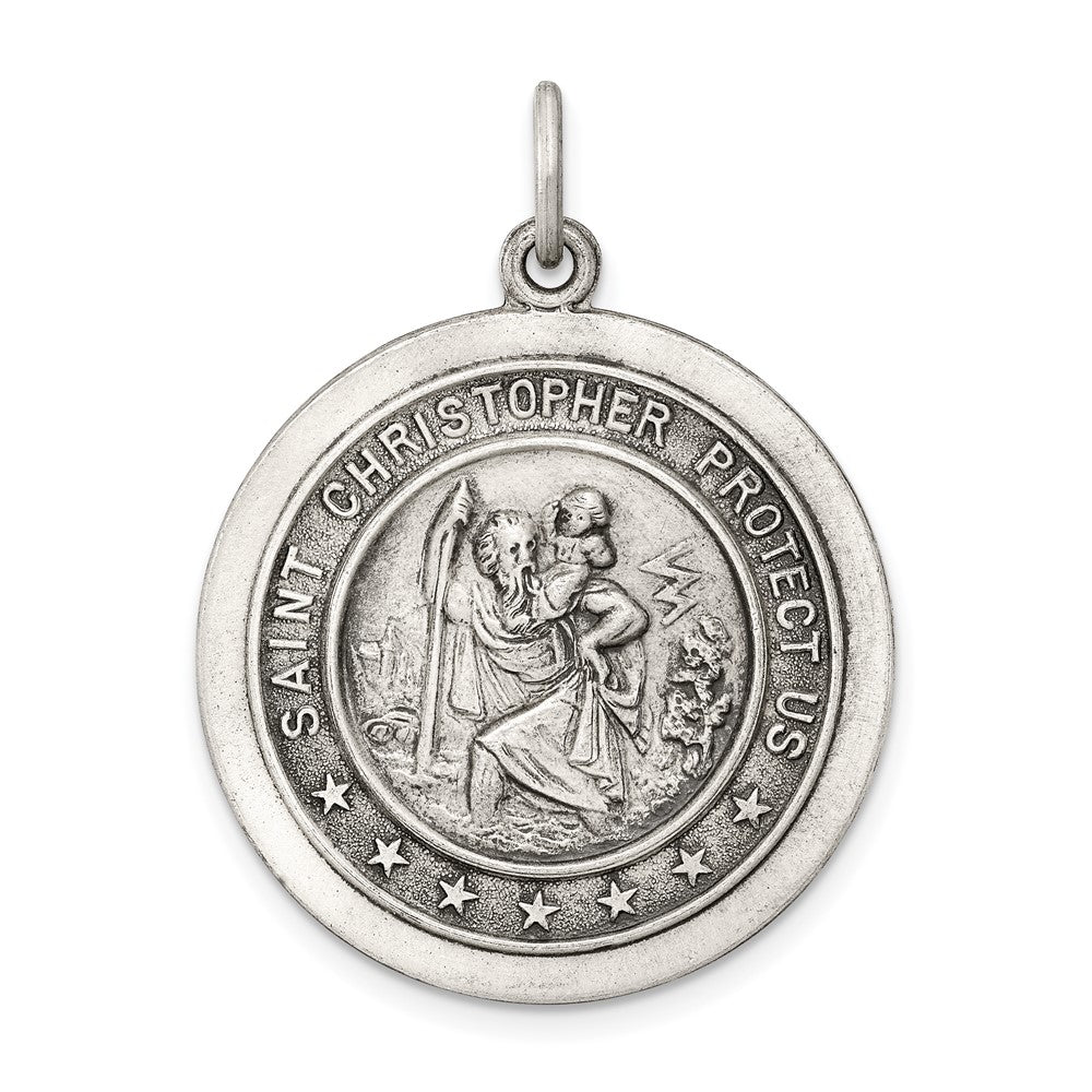 925 Sterling Silver St. Christopher Medal Engravable Charm Pendant Jewelry Gifts (Length 1.25" Width 0.98")