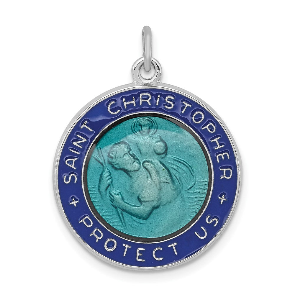 925 Sterling Silver Enameled St. Christopher Medal Engravable Charm Pendant Jewelry Gifts (Length 1.01" Width 0.78")