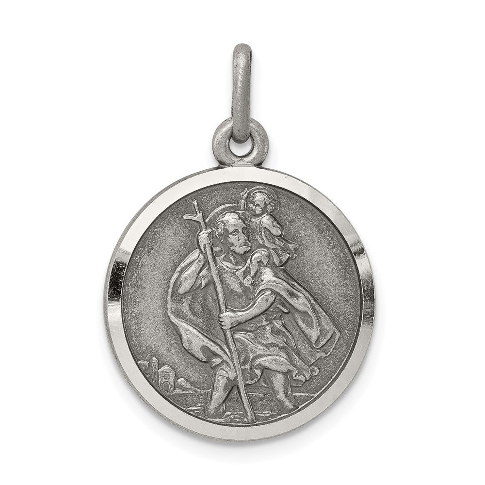 925 Sterling Silver St. Christopher Medal Engravable Charm Pendant Jewelry Gifts (Length 0.98" Width 0.78")