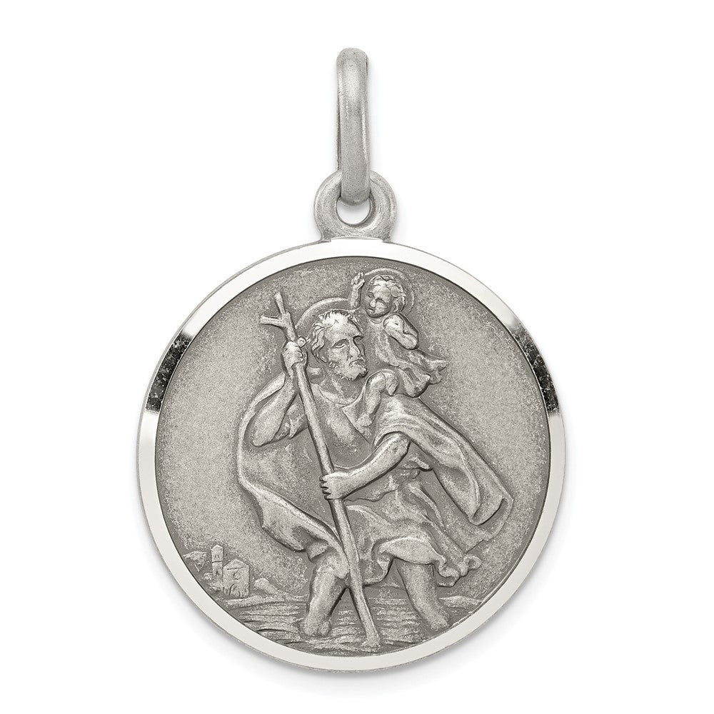 925 Sterling Silver Antiqued St. Christopher Medal Engravable Charm Pendant Jewelry Gifts (Length 1.25" Width 0.86")